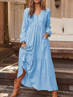 Damen Maxikleid mit elastischem Oberteil und voluminösem Saum R&B