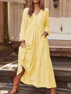 Damen Maxikleid mit elastischem Oberteil und voluminösem Saum R&B