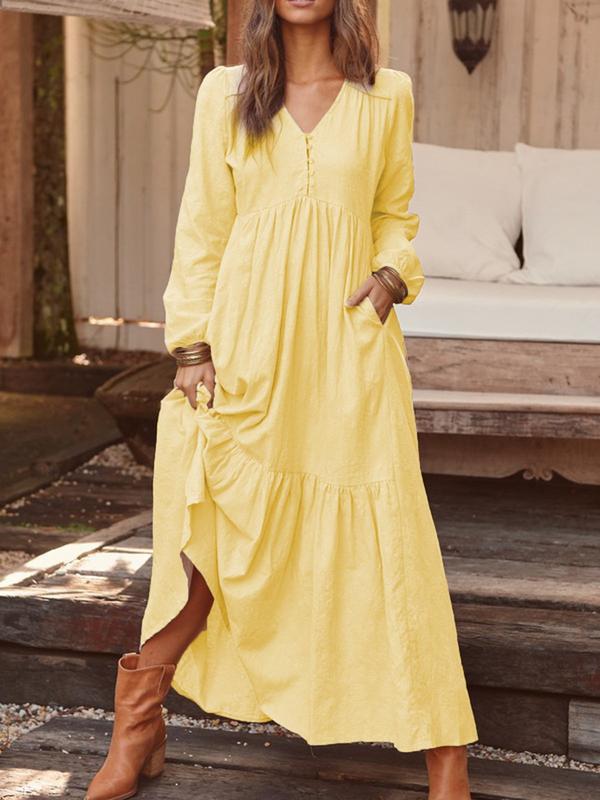 Damen Maxikleid mit elastischem Oberteil und voluminösem Saum R&B