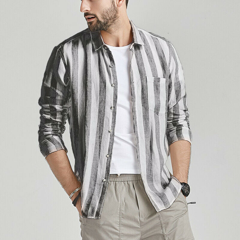 Herren gestreifte Hemdjacke aus leichtem Baumwollstoff R&B