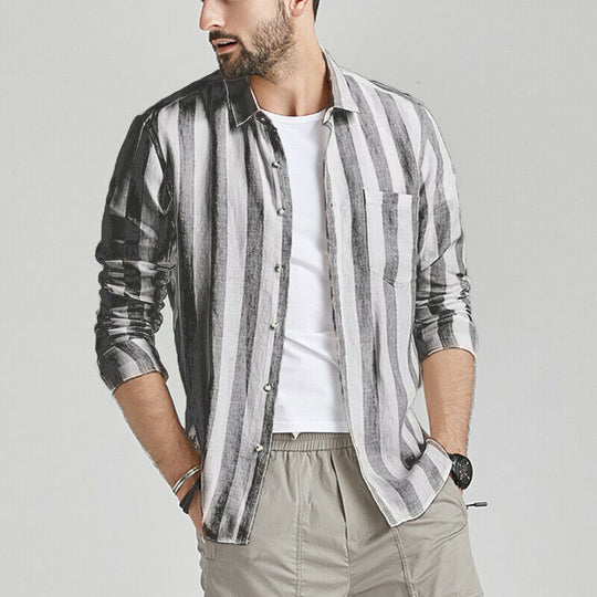 Herren gestreifte Hemdjacke aus leichtem Baumwollstoff R&B
