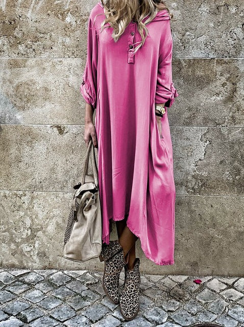 Damen komfortables Langarmkleid mit Knopfleiste und Seitentaschen R&B