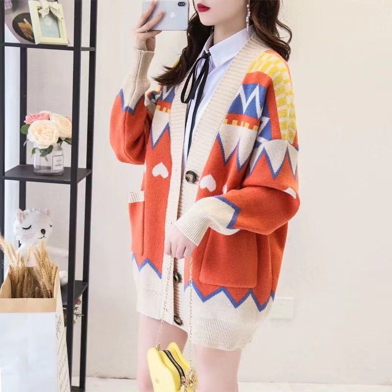 Damen Großer, gemusterter Strickcardigan mit Taschen und Knopfleiste R&B