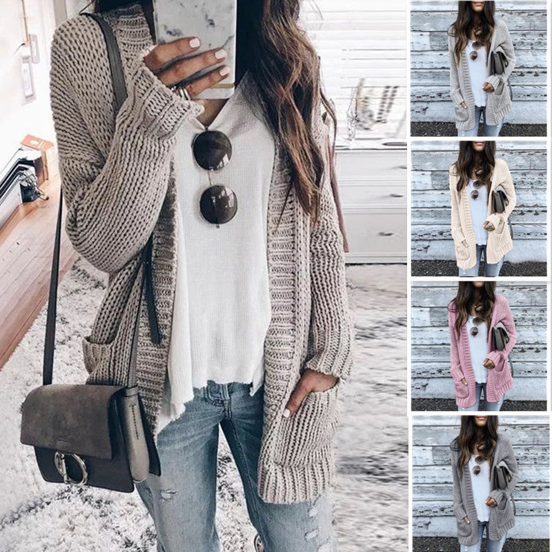 Damen Grobstrickjacke mit tiefen Taschen und lässigem Schnitt