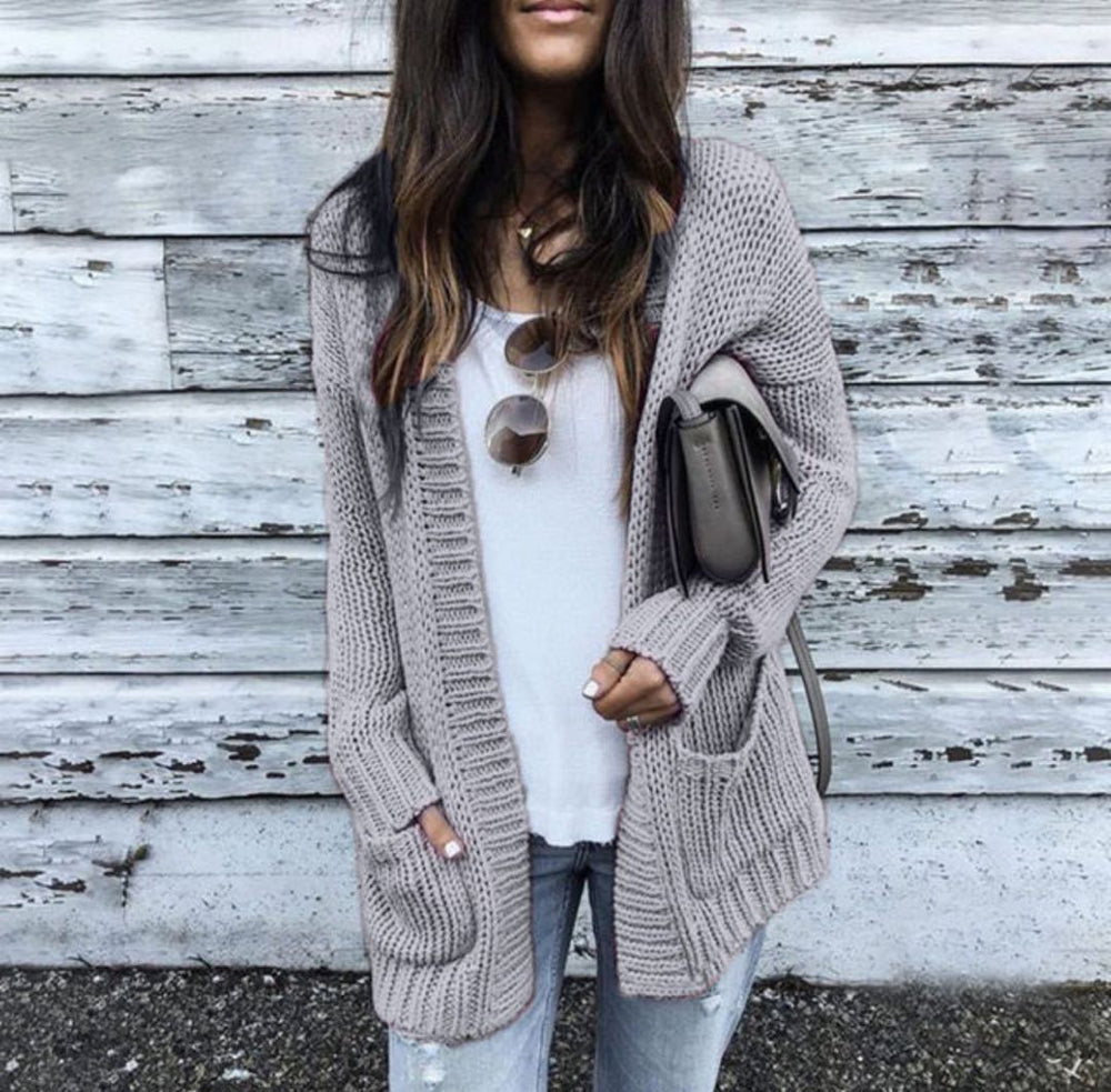 Damen Grobstrickjacke mit tiefen Taschen und lässigem Schnitt R&B