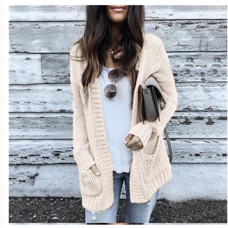 Damen Grobstrickjacke mit tiefen Taschen und lässigem Schnitt