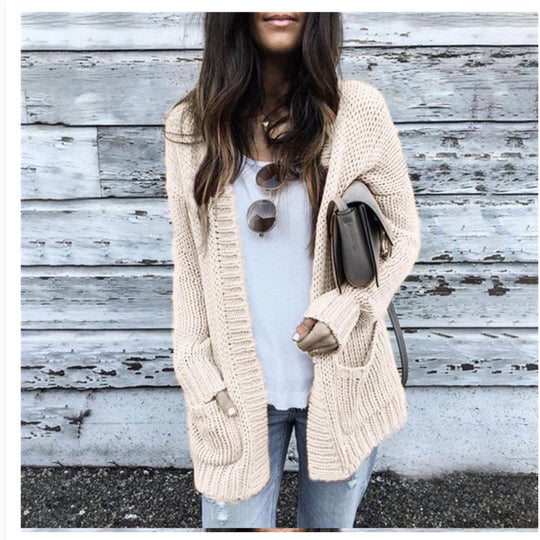 Damen Grobstrickjacke mit tiefen Taschen und lässigem Schnitt R&B