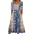 R&B | Rundhalsausschnitt Kurzarm Bohemian Print Kleid Frauen