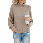 Damen Grobstrickpullover mit hohem Kragen und weit geschnittenen Ärmeln R&B
