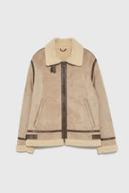 Damen lässige Shearlingjacke mit hochwertigem Obermaterial und komfortablem Innenfutter Hedi-Mode