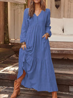 Damen Maxikleid mit elastischem Oberteil und voluminösem Saum R&B