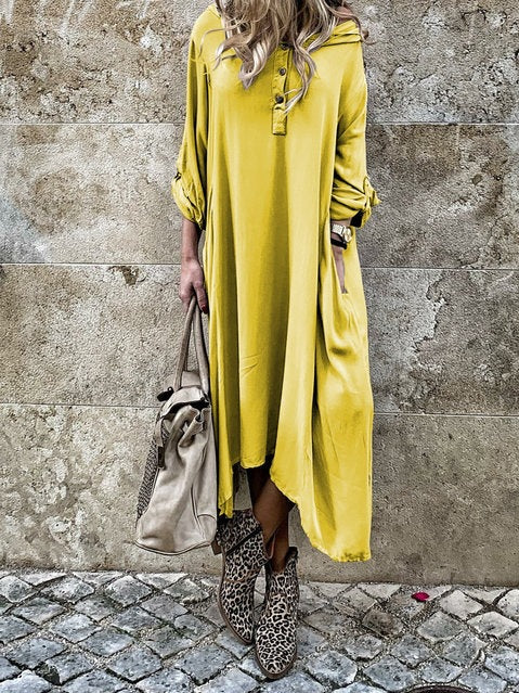 Damen komfortables Langarmkleid mit Knopfleiste und Seitentaschen R&B