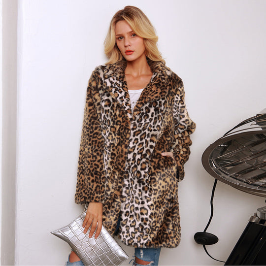 Damen Luxuriöse Kunstpelzjacke mit trendigem Leopardenmuster R&B
