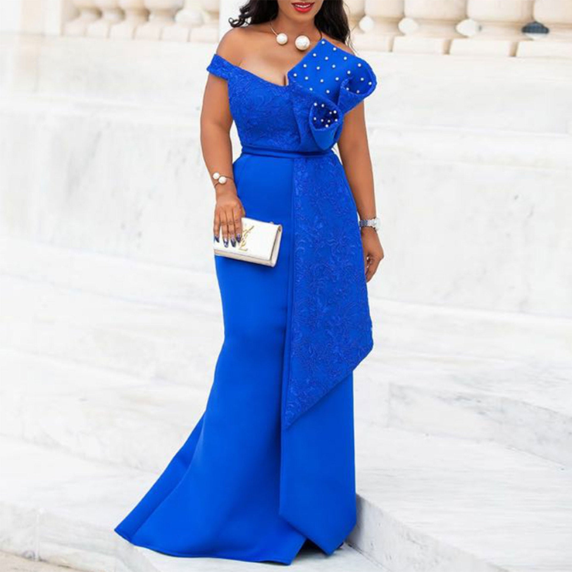 Damen Elegantes Abendkleid mit floralem Oberteil und schwingendem Saum R&B