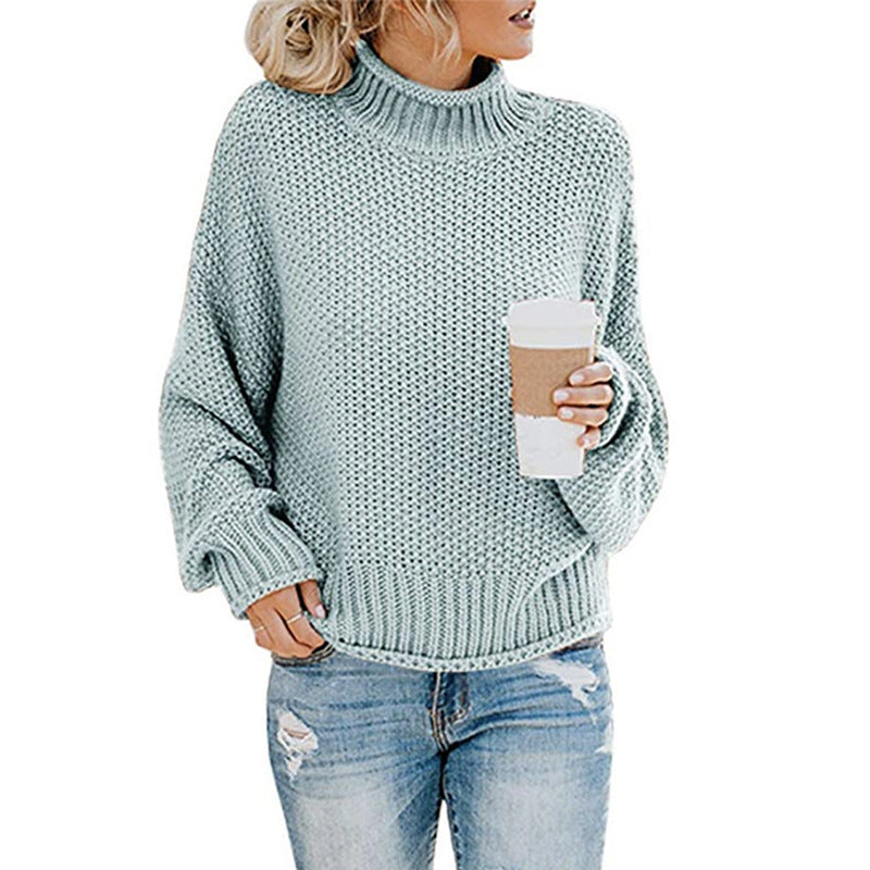 Damen Grobstrickpullover mit hohem Kragen und weit geschnittenen Ärmeln R&B