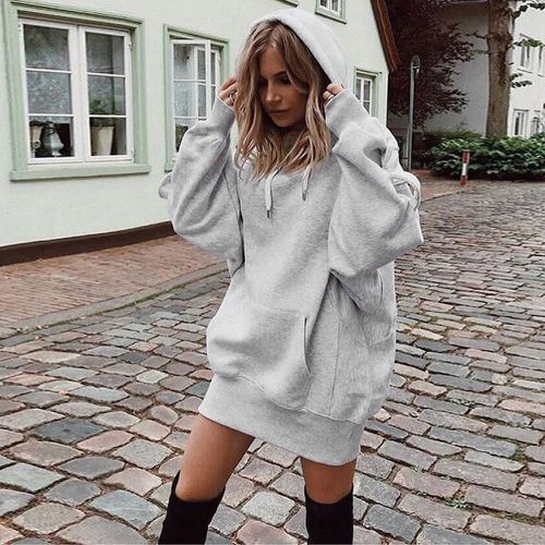 Damen Oversized Kapuzenkleid R&B