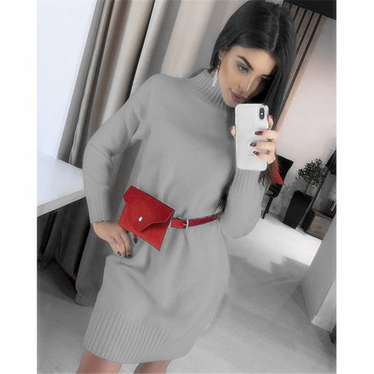Damen Strickkleid mit hohem Kragen und Rippstruktur R&B