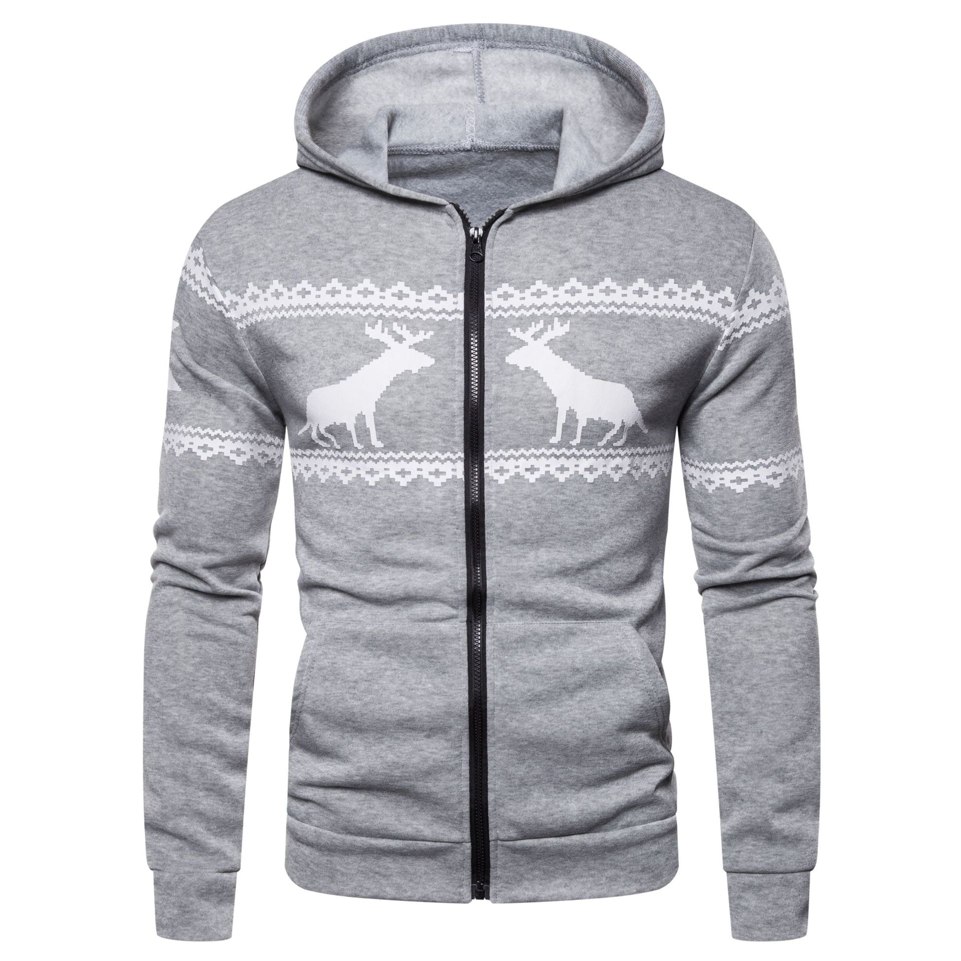 Herren Kapuzenjacke mit nordischem Motiv und praktischem Reißverschluss