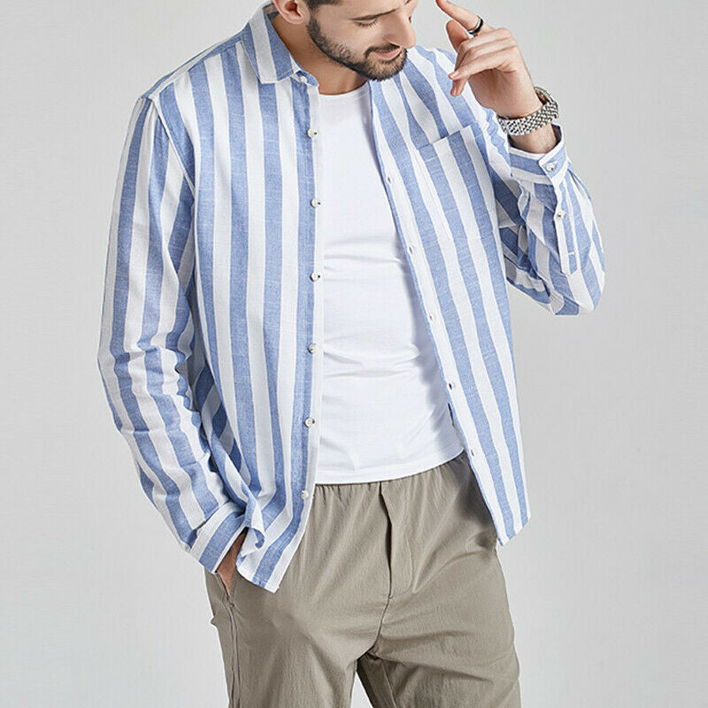Herren gestreifte Hemdjacke aus leichtem Baumwollstoff R&B