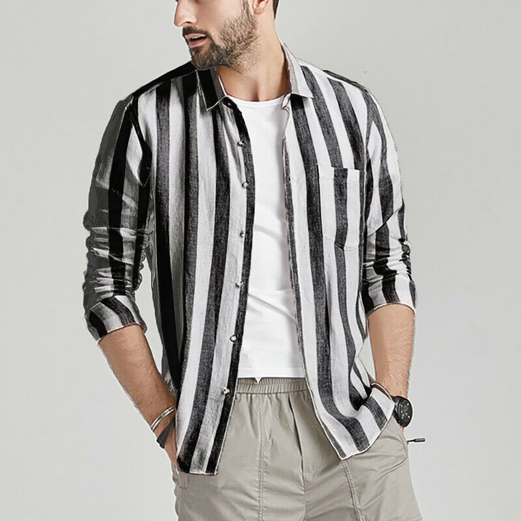 Herren gestreifte Hemdjacke aus leichtem Baumwollstoff R&B