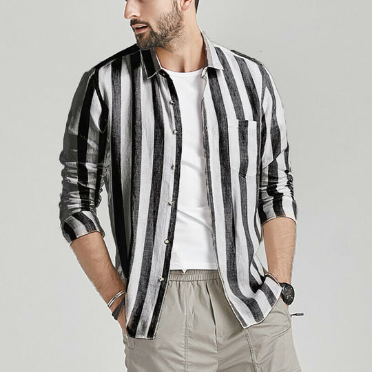 Herren gestreifte Hemdjacke aus leichtem Baumwollstoff R&B