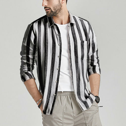 Herren gestreifte Hemdjacke aus leichtem Baumwollstoff R&B