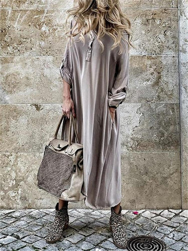 Damen komfortables Langarmkleid mit Knopfleiste und Seitentaschen R&B