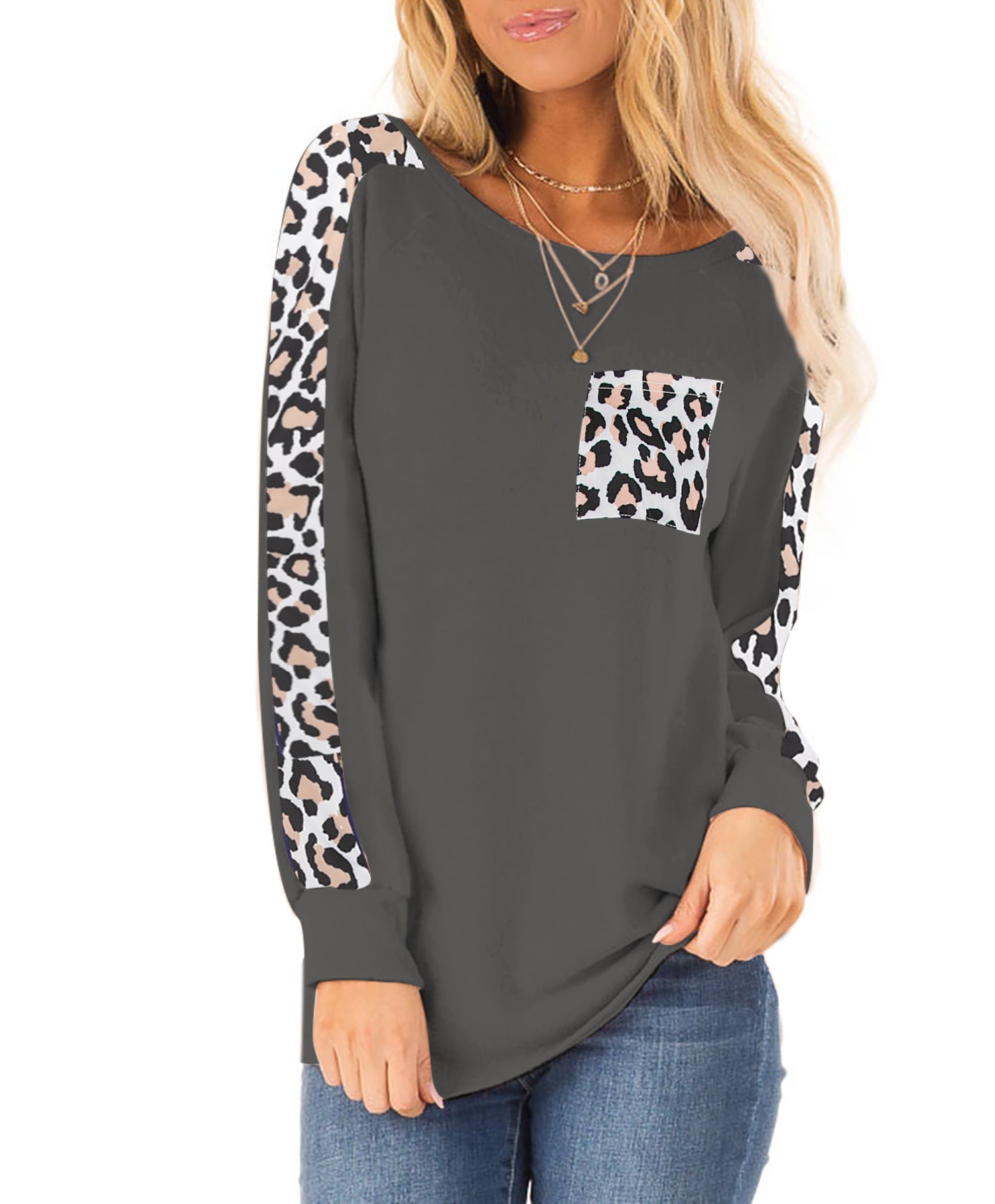 Damen Sweatshirt mit modischem Leopardenmuster R&B