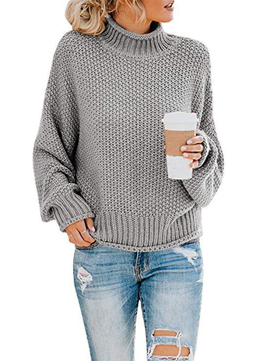 Damen Grobstrickpullover mit hohem Kragen und lässiger Passform R&B