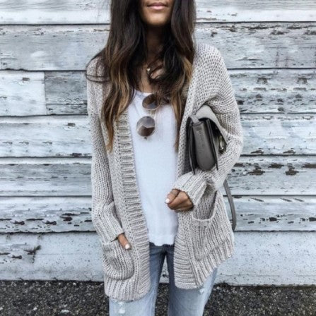 Damen Grobstrick-Cardigan mit tiefen Taschen und weit geschnittenen Ärmeln R&B
