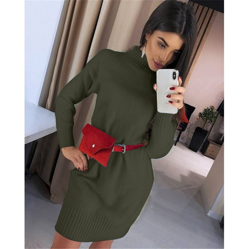 Damen Strickkleid mit hohem Kragen und Rippstruktur R&B
