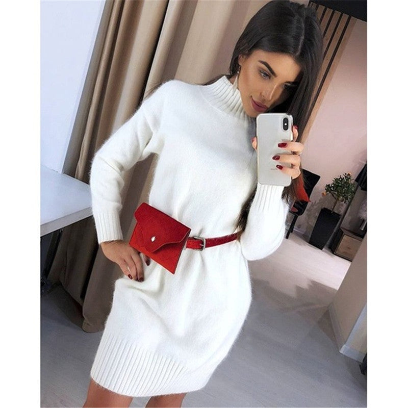 Damen Strickkleid mit hohem Kragen und Rippstruktur R&B