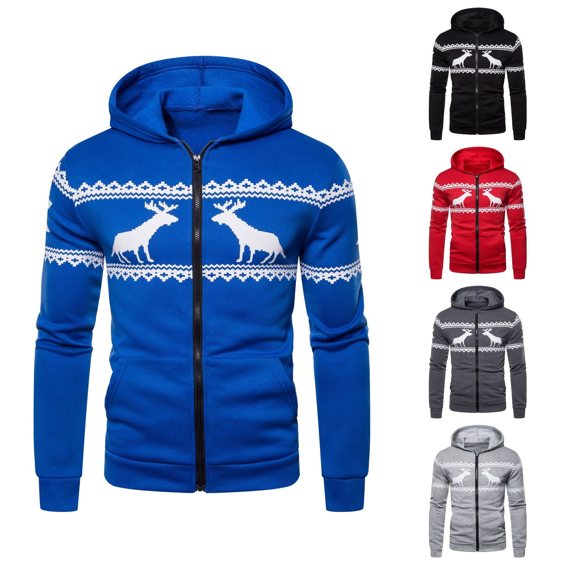 Herren Kapuzenjacke mit nordischem Motiv und praktischem Reißverschluss