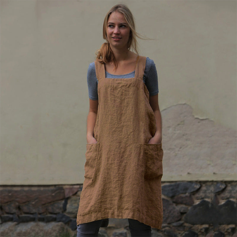 Leichtes Damenkleid aus Baumwolle und Leinen mit Taschen R&B