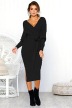 Damen Elegantes Wickelkleid mit einem Taillengürtel aus Strick R&B