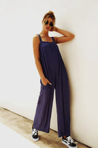 Damen Lässiger Jumpsuit mit weitem Bein und praktischen Taschen R&B
