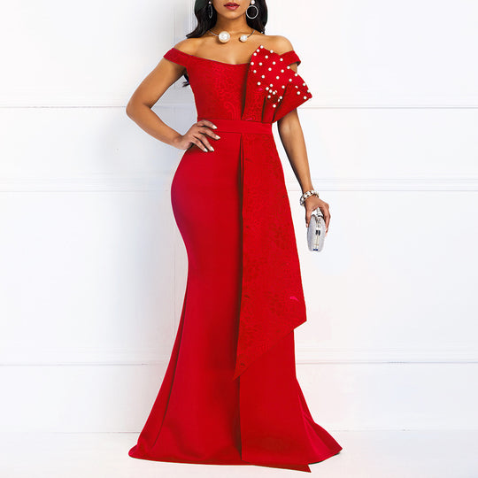 Damen Elegantes Abendkleid mit floralem Oberteil und schwingendem Saum R&B