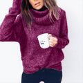 Damen gemütlicher Oversized-Pullover mit hohem Kragen und strukturiertem Strick R&B