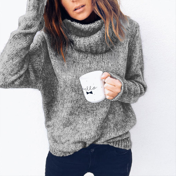 Damen gemütlicher Oversized-Pullover mit hohem Kragen und strukturiertem Strick R&B