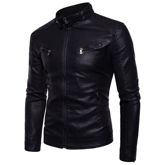 Herren elegante Kunstlederjacke mit modernen Reißverschlusstaschen R&B