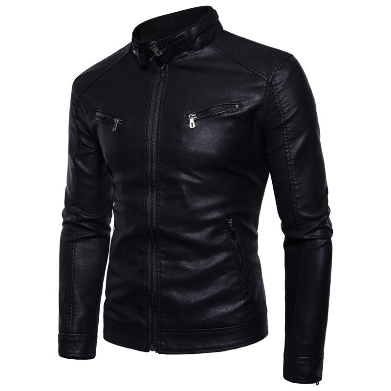 Herren elegante Kunstlederjacke mit modernen Reißverschlusstaschen
