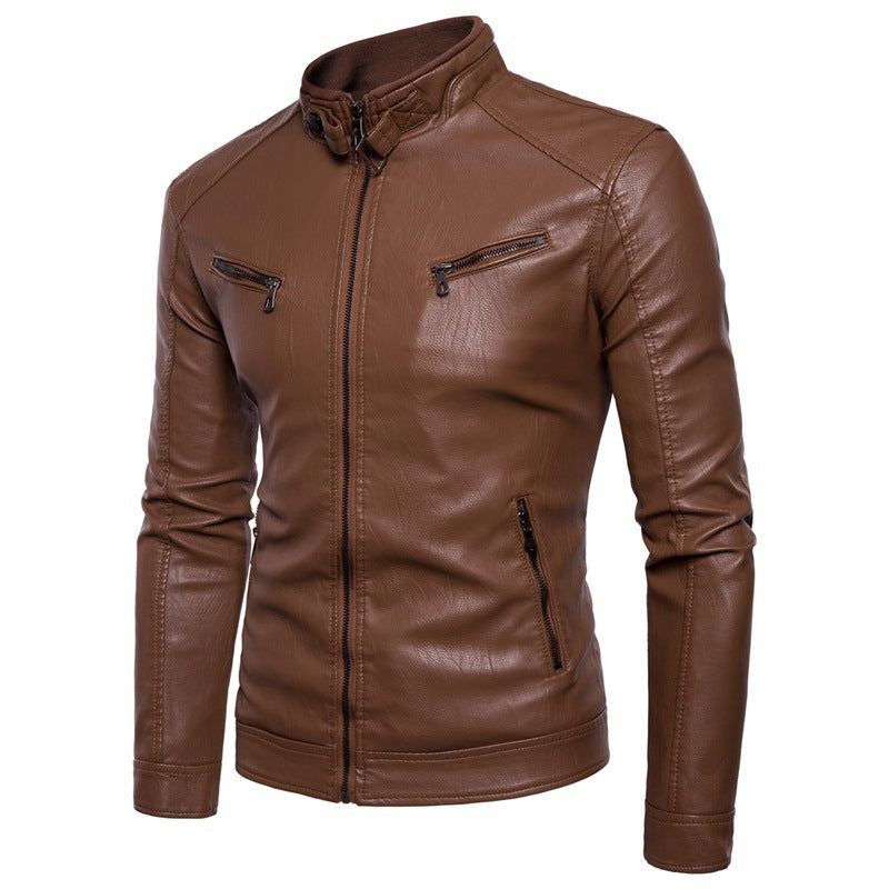 Herren elegante Kunstlederjacke mit modernen Reißverschlusstaschen