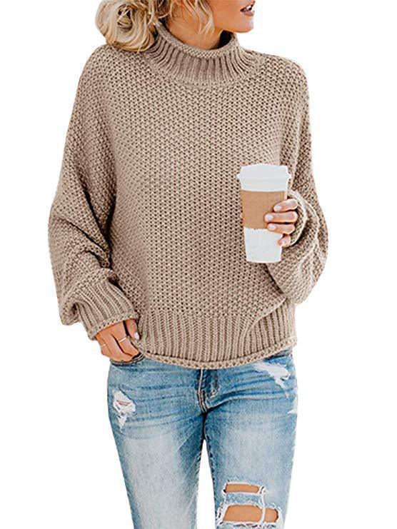 Damen Grobstrickpullover mit hohem Kragen und lässiger Passform R&B