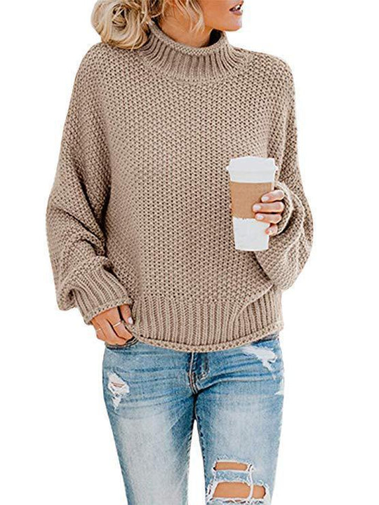 Damen Grobstrickpullover mit hohem Kragen und lässiger Passform R&B