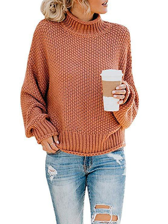 Damen Grobstrickpullover mit hohem Kragen und lässiger Passform R&B
