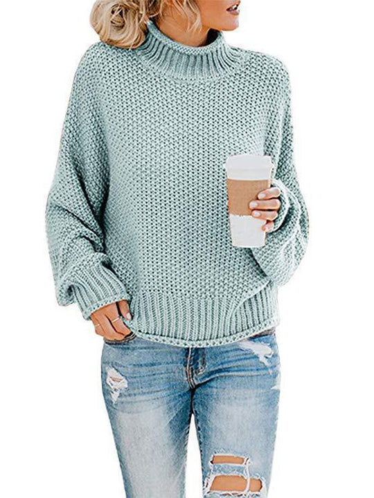 Damen Grobstrickpullover mit hohem Kragen und lässiger Passform R&B