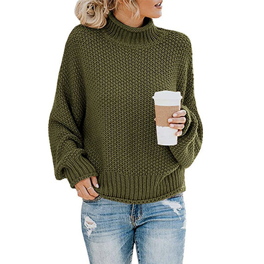 Damen gemütlicher Strickpullover mit hohem Kragen und weichem Strukturdesign R&B