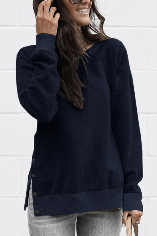 Damen lässiger Sweatpullover mit seitlichen Druckknöpfen R&B