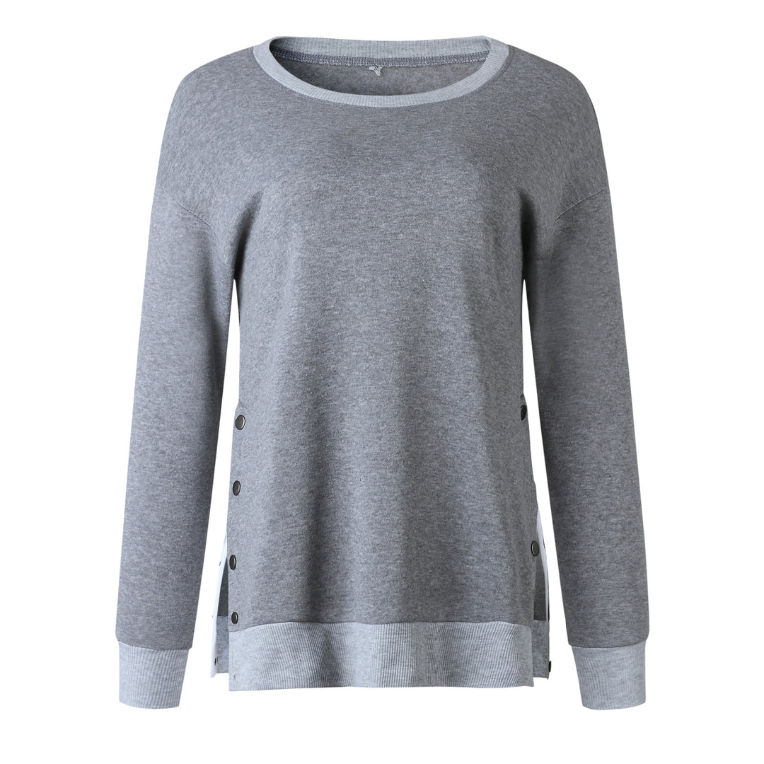 Damen lässiger Sweatpullover mit seitlichen Druckknöpfen R&B