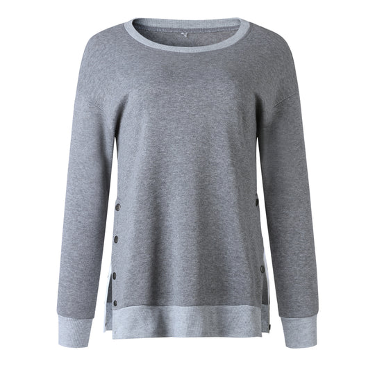 Damen lässiger Sweatpullover mit seitlichen Druckknöpfen R&B